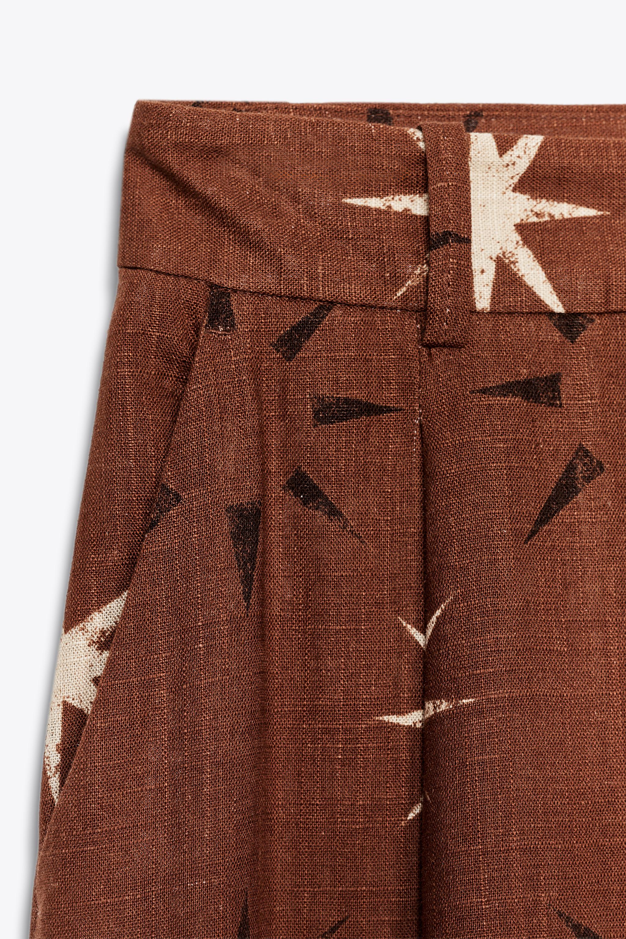 SUN PRINT LINEN WIDE LEG PANTS